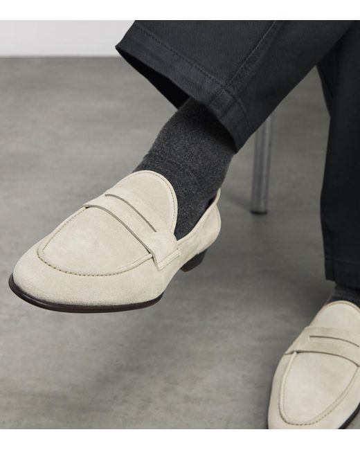 Isaia White Suede Penny Loafers for men