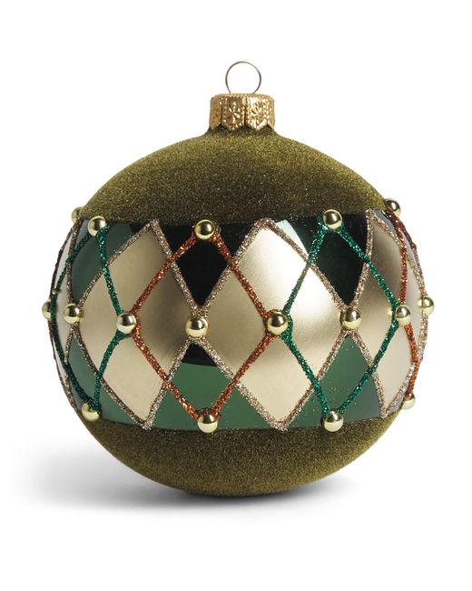 Harrods Green Velvet Argyle Bauble