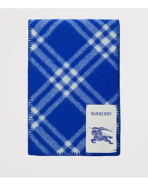 Burberry Blue Wool Check Scarf