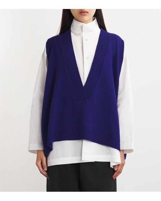 Eskandar Blue Cashmere V-Neck Sweater Vest