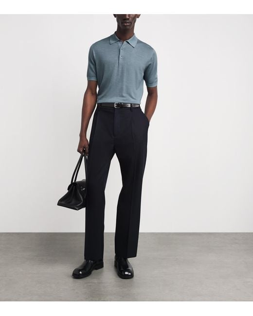 Corneliani Blue Virgin Wool Polo Shirt for men
