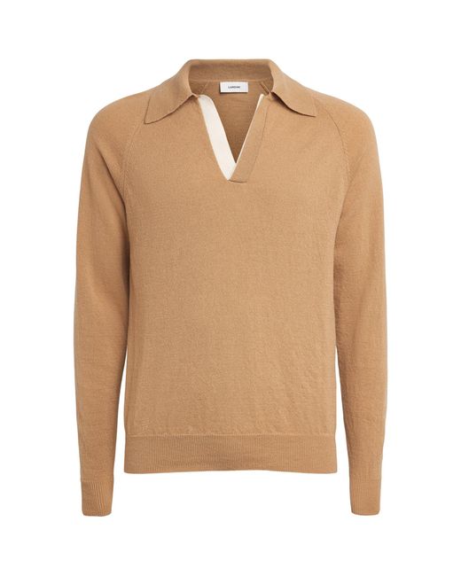 Lardini Natural Virgin Wool-Cashmere Open-Collar Polo Shirt for men