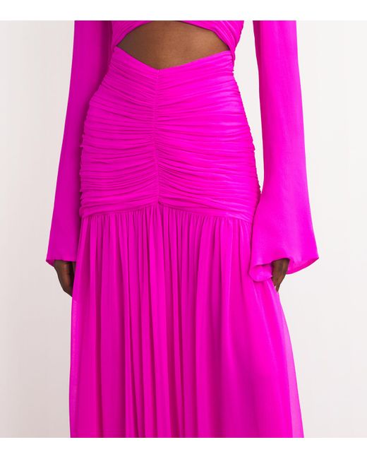 Costarellos Pink Silk Ruched Cut-Out Marilla Gown