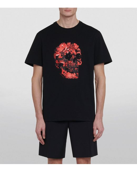 Alexander McQueen Black Floral Skull Graphic T-shirt for men