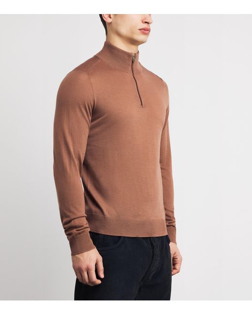 Paul Smith Brown Merino Wool Quarter-Zip Sweater for men