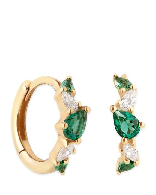 Astrid & Miyu Metallic Diamond And Emerald Marquise Huggies
