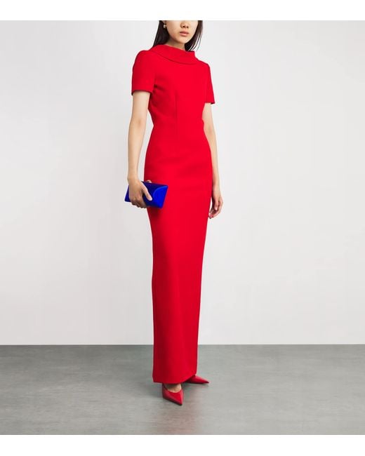 Roland Mouret Red Crepe Boat-Neck Maxi Dress