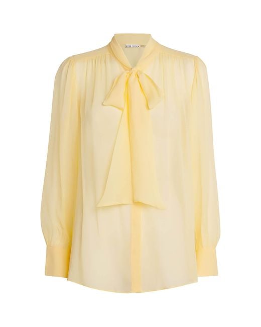 Alice + Olivia Yellow Tie-Neck Blouse
