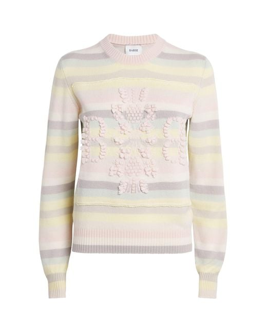Barrie White Cashmere Stripe Logo Sweater