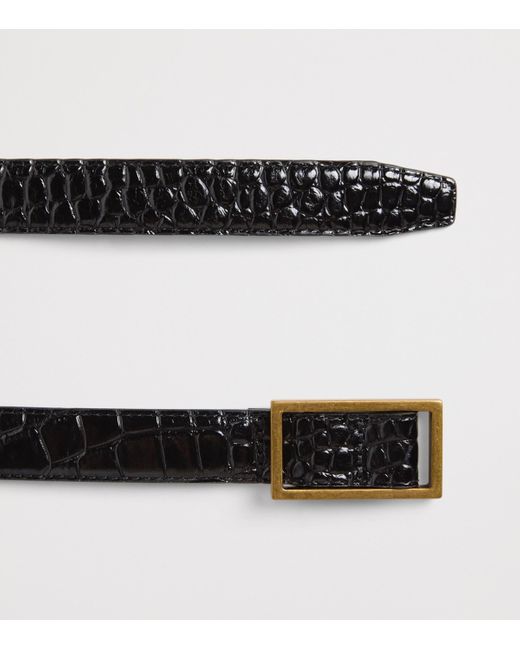 Emporio Armani Black Leather Crocodile-Embossed Plate Belt for men