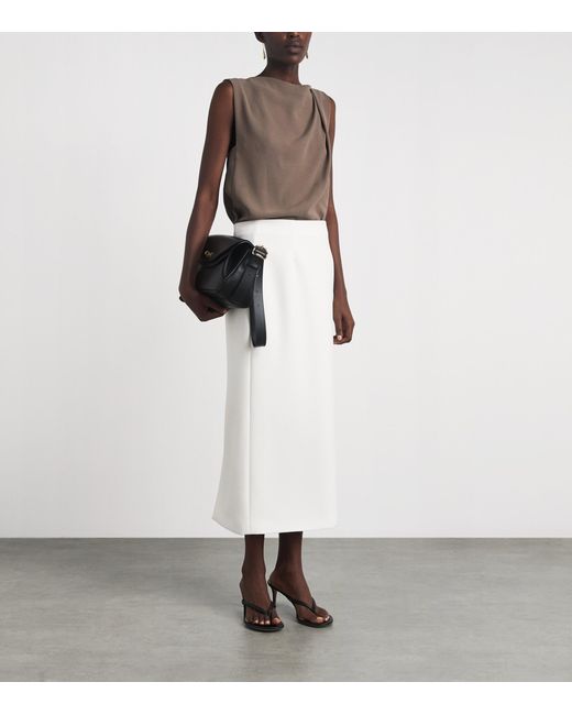 Vince Brown Crepe Draped-Shoulder Top