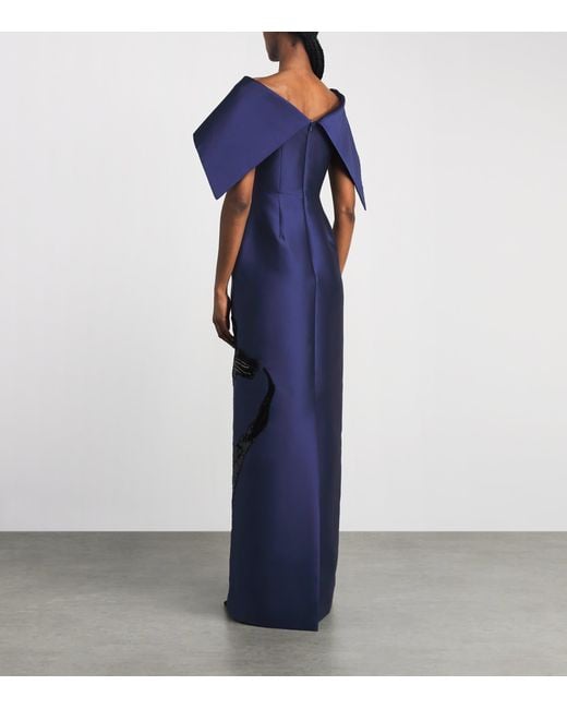 Erdem Blue Embellished Off-The-Shoulder Column Gown