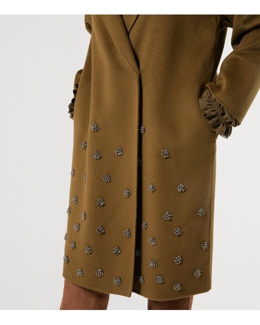 Marina Rinaldi Brown Virgin Wool Embellished Coat