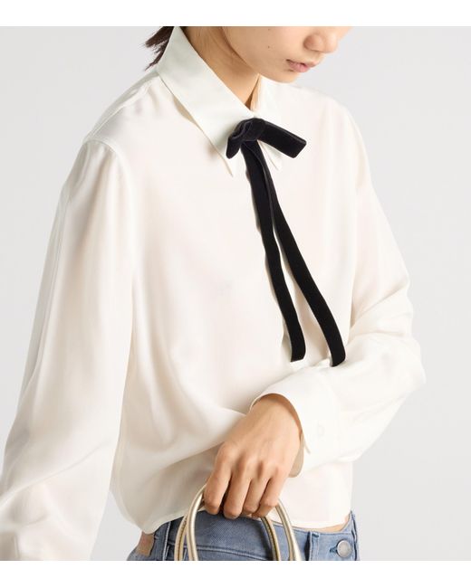 Prada White Silk Pussybow Shirt