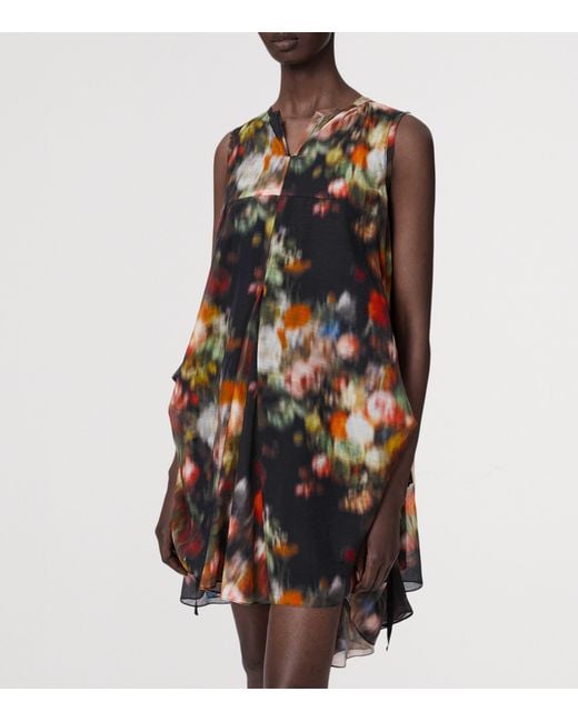 AllSaints Black Cotton Floral Sybil Mini Dress