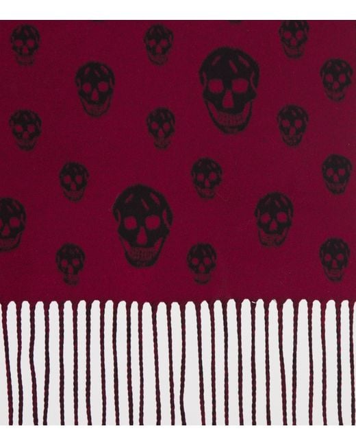 McQueen Purple Wool-Cashmere-Silk Skull Scarf