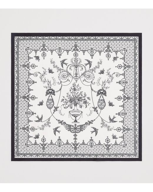 Harrods White Silk Lace Print Scarf