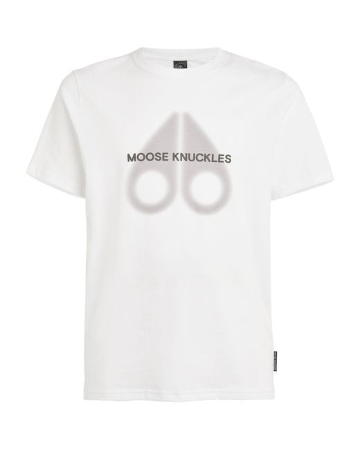 Moose Knuckles White Cotton Airbrushed-logo T-shirt for men