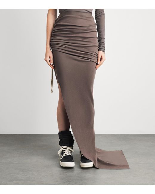 Rick Owens Brown Cotton Edfu Gathered Maxi Skirt