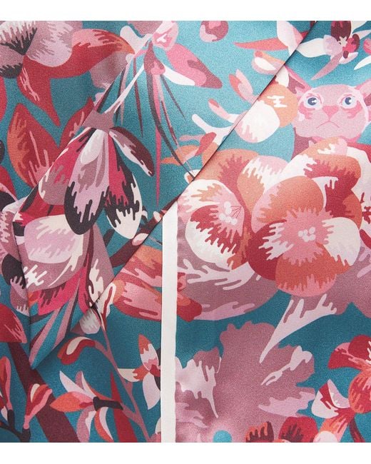 Derek Rose Red Silk Floral Night Robe