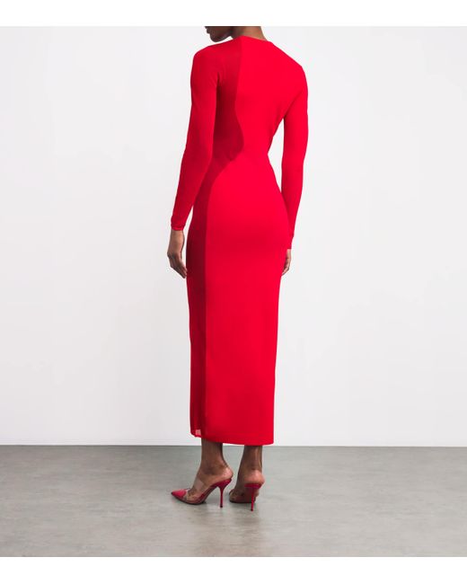 Stella McCartney Red Mesh-Panel Miracle Midi Dress