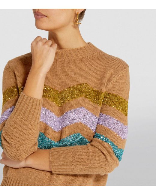 Weekend by Maxmara Brown Merino-blend Sequinned Sweater