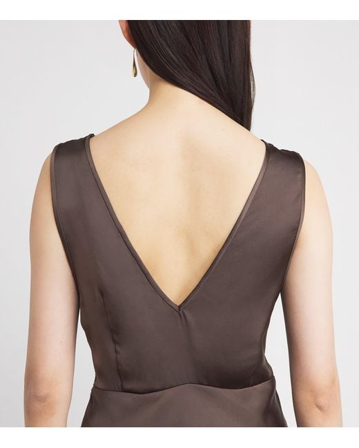 Sandro Brown Satin Lace-Trim Maxi Dress