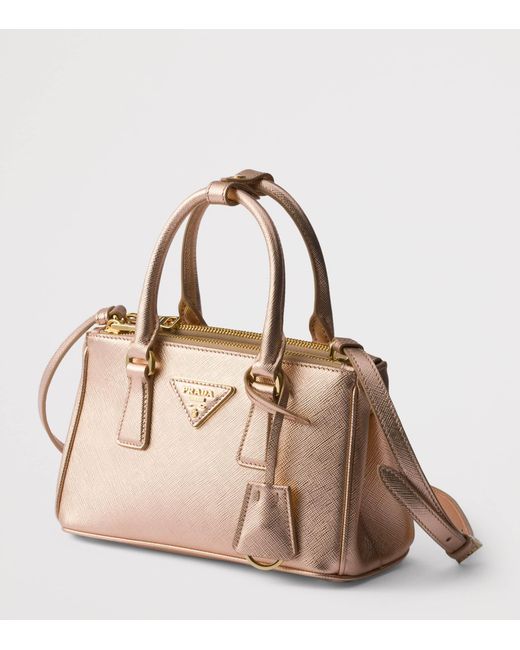 Prada Brown Mini Saffiano Leather Galleria Top-Handle Bag