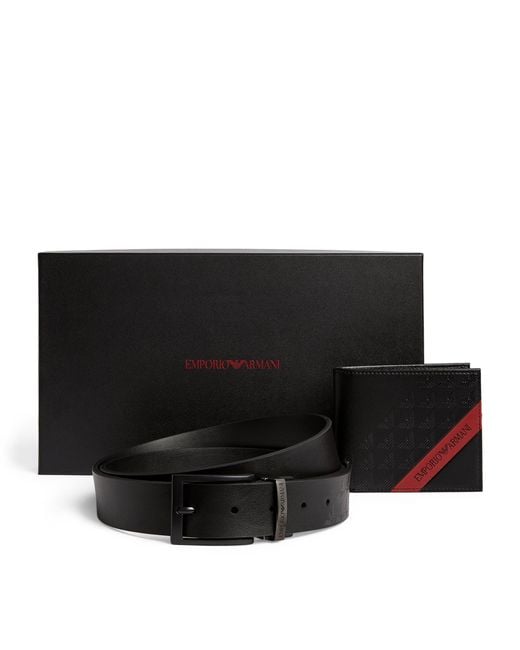 Emporio Armani Black Leather Wallet And Belt Gift Set for men