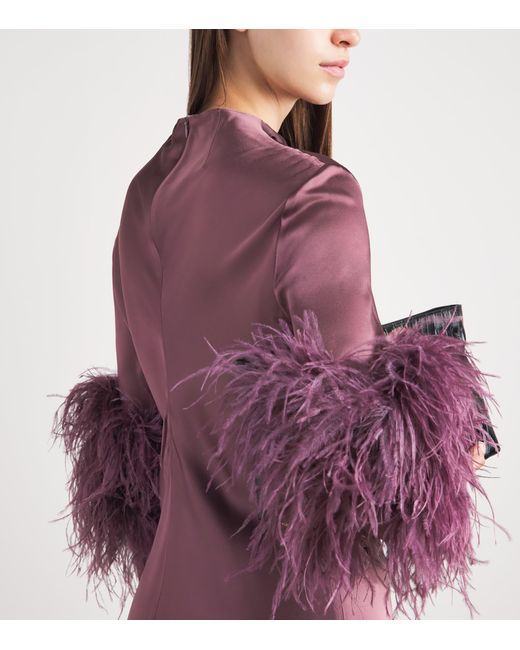 LAPOINTE Purple Satin Feather-Trimmed Gown