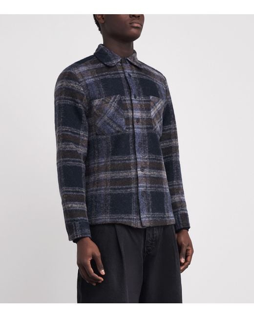 Wax London Blue Wool-Blend Check Whiting Overshirt for men