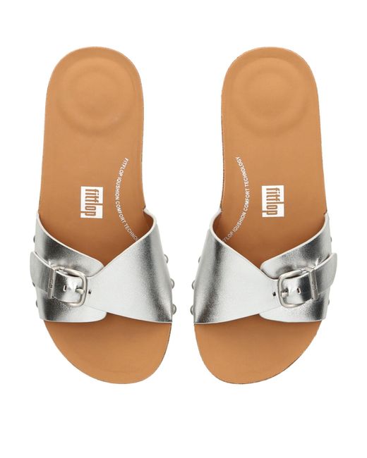 Fitflop White Leather Buckle Slides 30