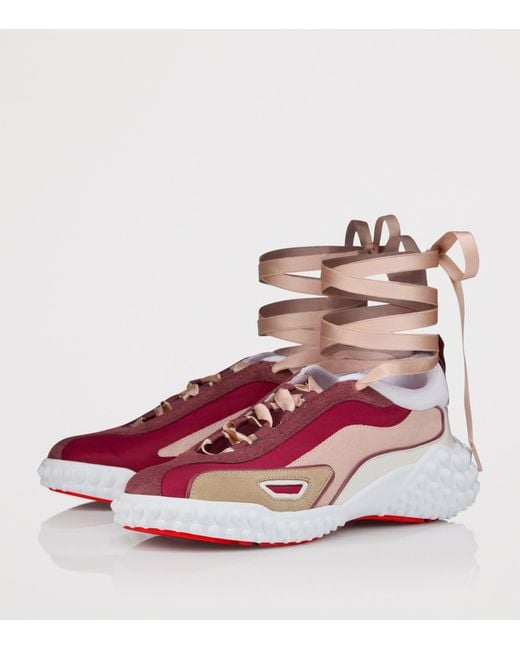 Christian Louboutin Pink Mara Suede-Trim Lace-Up Sneakers