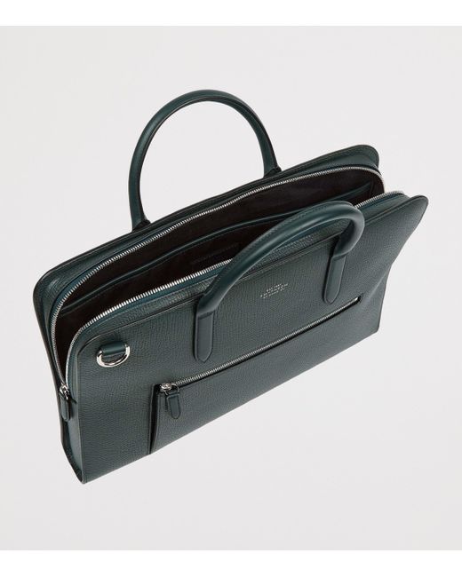 Smythson Green Ludlow Calf Leather Ultra Slim Briefcase for men