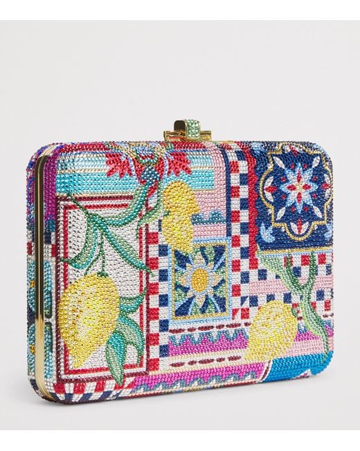 Judith Leiber Blue Embellished Slim Slide Clutch Bag