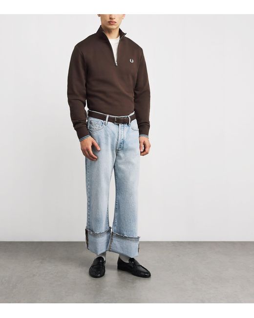 Fred Perry Brown Cotton Quarter-Zip Sweatshirt for men