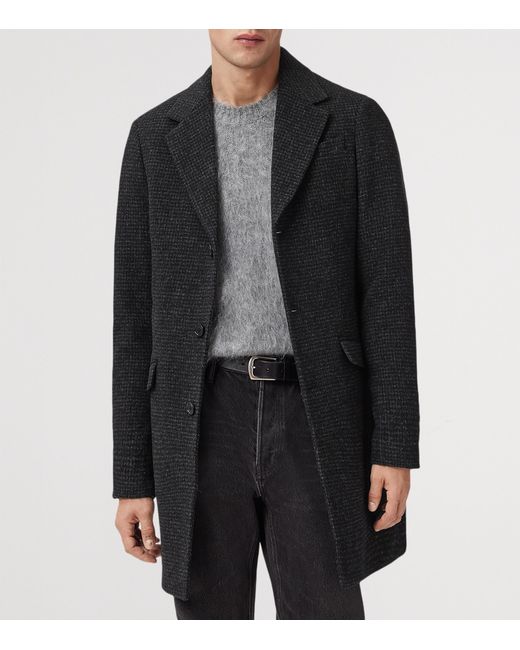 AllSaints Black Wool-Blend Slim Caspian Coat for men