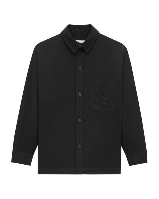 Saint Laurent Black Cotton-Linen Cassandre Overshirt for men