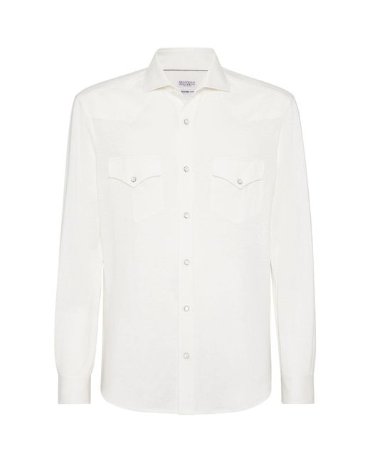 Brunello Cucinelli White Linen-cotton Jersey Shirt for men