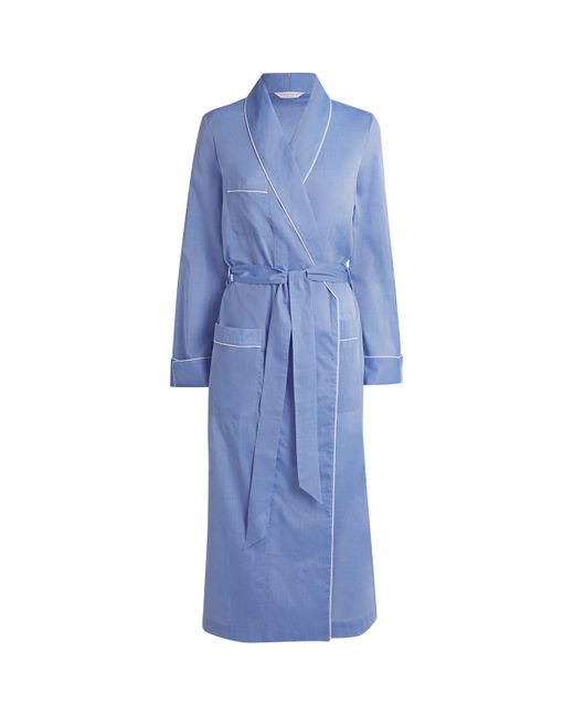 Derek Rose Blue Cotton Contrast-Trim Robe