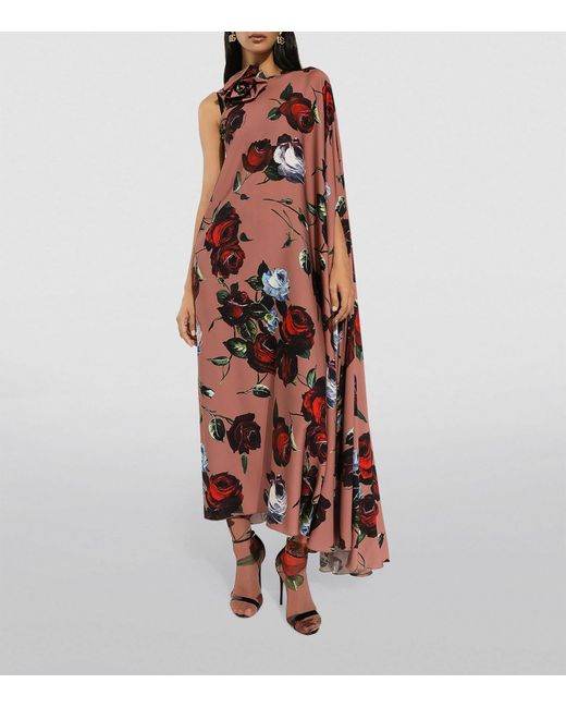 Dolce & Gabbana Brown Silk-blend Rose Asymmetric Dress