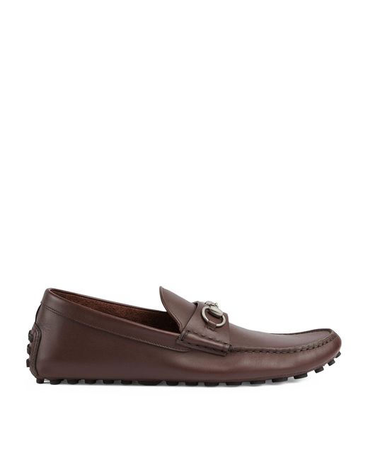 Gucci Brown Leather Horsebit Driving Loafers for men