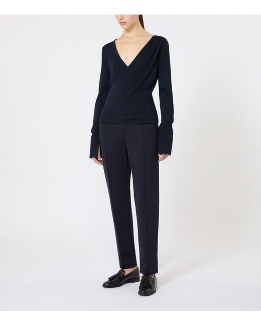 Max Mara Black Virgin Wool Wrap Top