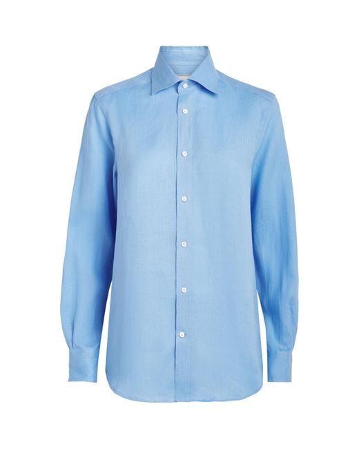 With Nothing Underneath Blue Linen The Boyfriend Shirt