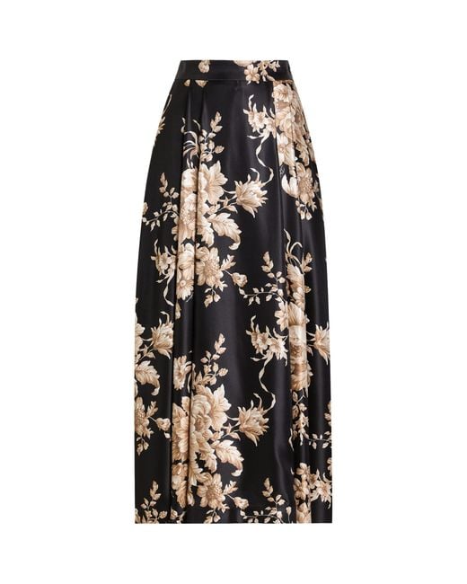 Dolce & Gabbana Black Silk Floral Midi Skirt