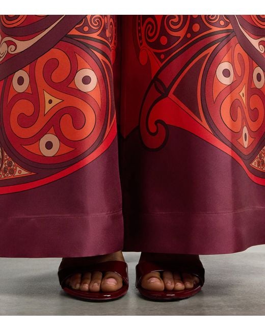 LaDoubleJ Red Silk Palazzo Placée Wide-Leg Trousers