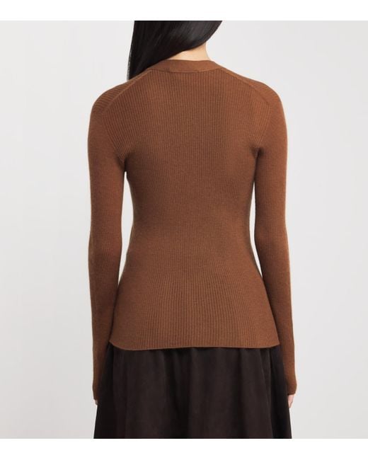 Johnstons Brown Superfine Cashmere V-Neck Cardigan