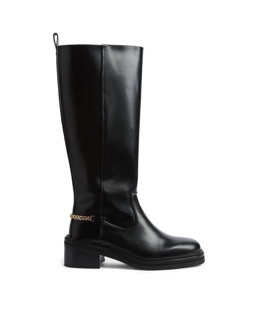 Maje Black Leather Embellished Knee Boots