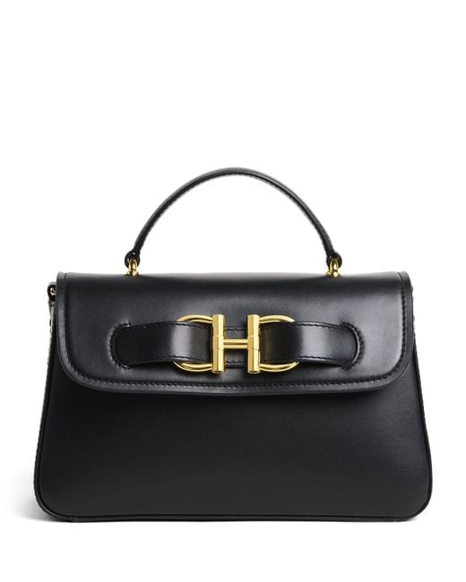 Harrods Black Leather Snaffle Top-Handle Bag