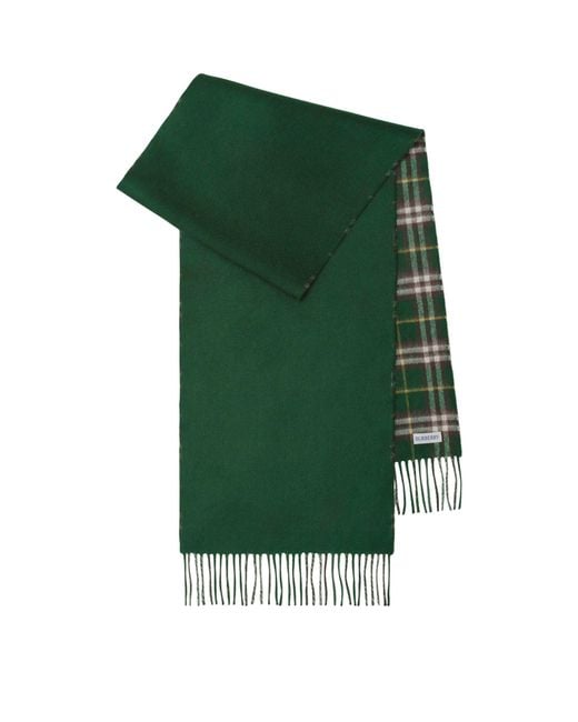 Burberry Green Cashmere Reversible Check Scarf